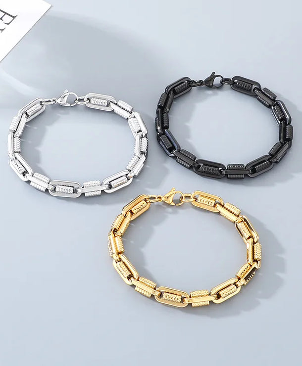 Pulsera de eslabones ovalados con patrón de engranaje chapada en oro 18K - imagen 4