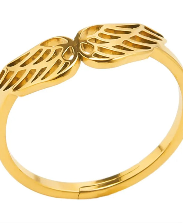 Anillo ajustable de acero 304 con baño de oro 18K y diseño de alas - imagen 5