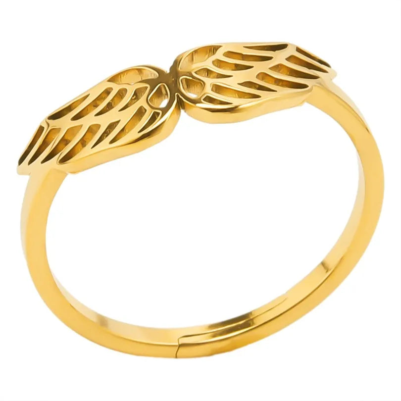 Anillo ajustable de acero 304 con baño de oro 18K y diseño de alas - imagen 5