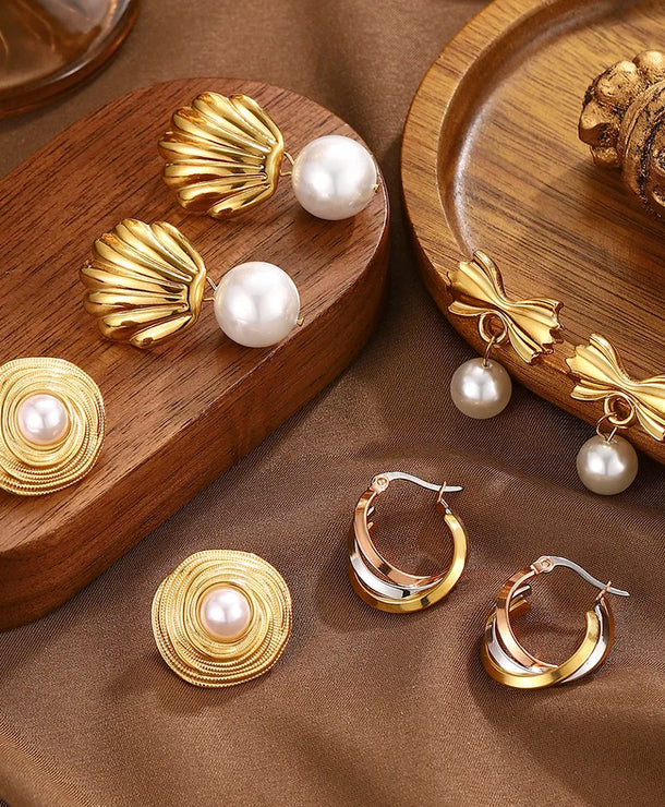 Aretes de acero inoxidable 304 con perla de imitación, estilo lujoso