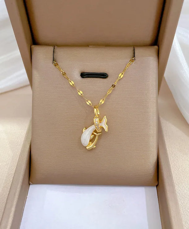 Collar con dije de delfín de acero y cobre con gemas para mujer - imagen 6