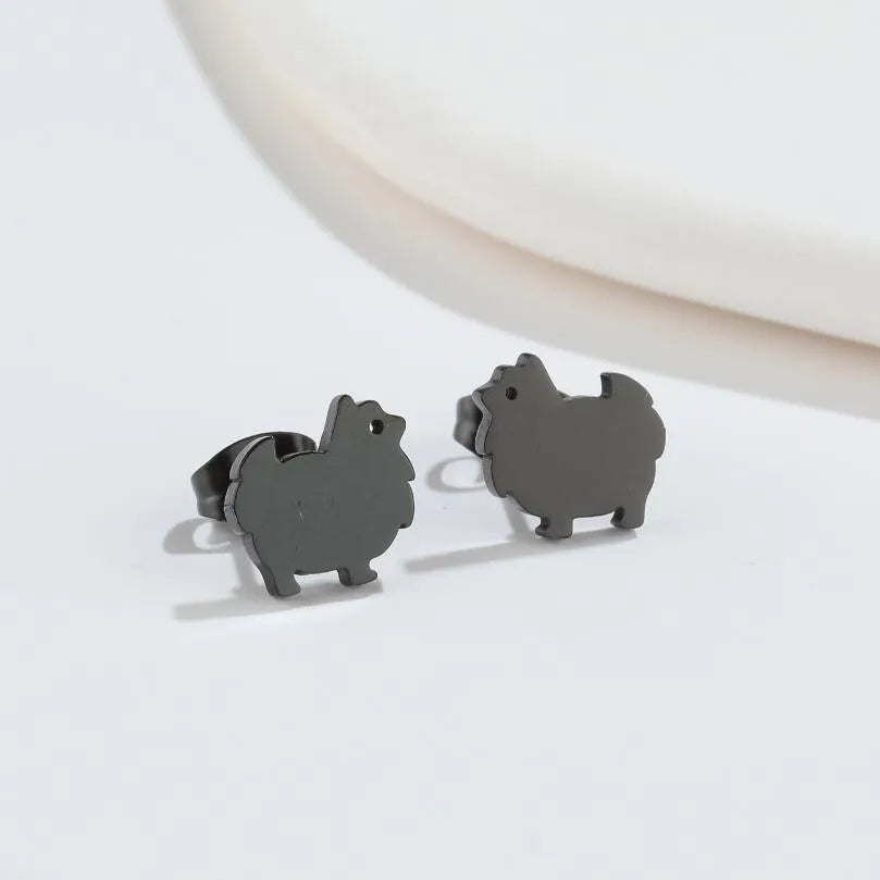 Aretes de botón de acero 304 con baño de oro 18K y diseño de animalitos - imagen 28