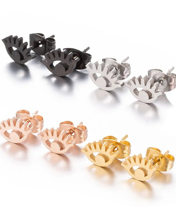 Aretes de botón de acero inoxidable 304 con diseño de ojo turco - imagen 2