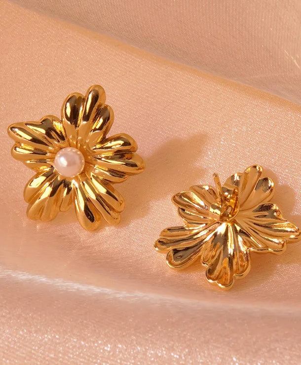 Aretes de botón de acero 304 con diseño de flores, estilo dulce - imagen 7
