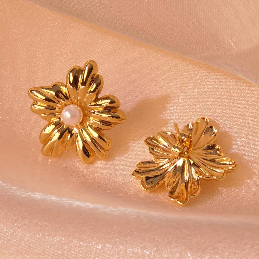 Aretes de botón de acero 304 con diseño de flores, estilo dulce - imagen 7