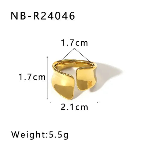 Anillo ajustable de acero 304 con diseño geométrico de gotas de agua - imagen 2