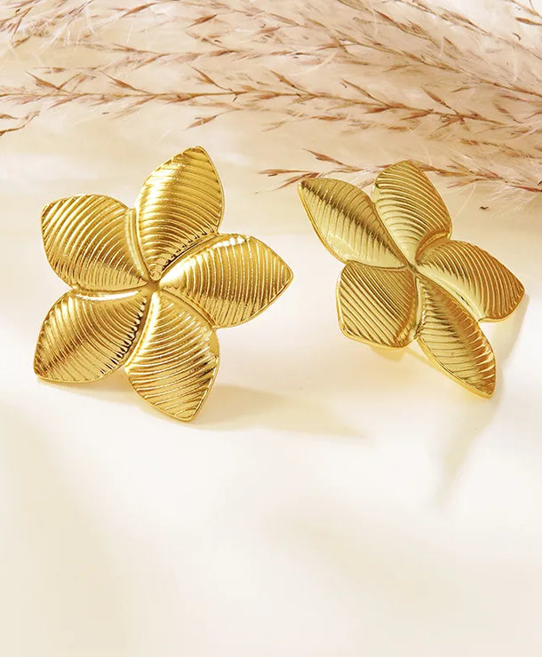 Aretes de botón de acero inoxidable 304 con diseño floral streetwear - imagen 24