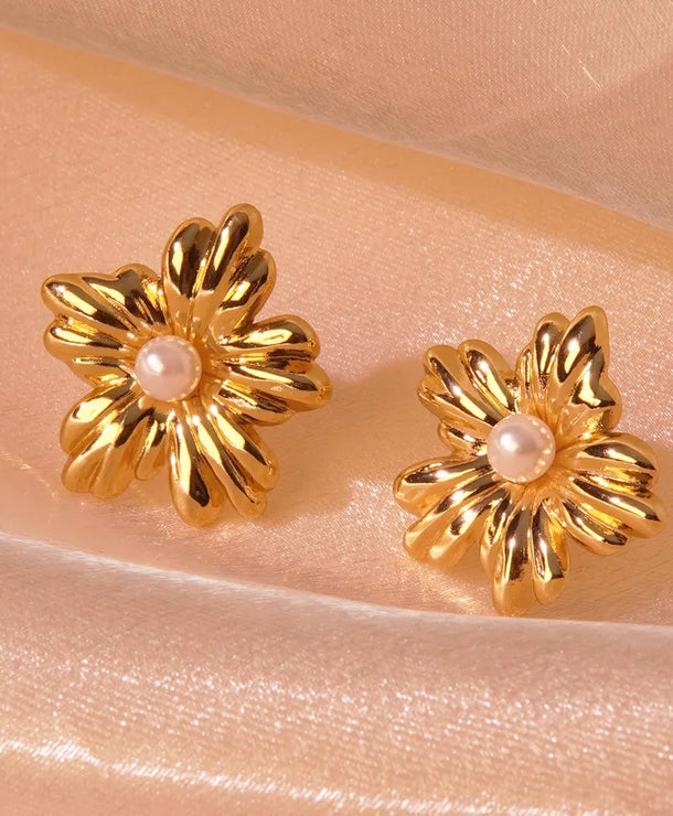 Aretes de botón de acero 304 con diseño de flores, estilo dulce - imagen 3