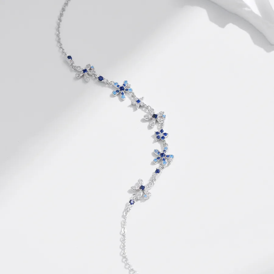 Pulsera de plata esterlina 925 con detalle floral y cadena de eslabones - imagen 3