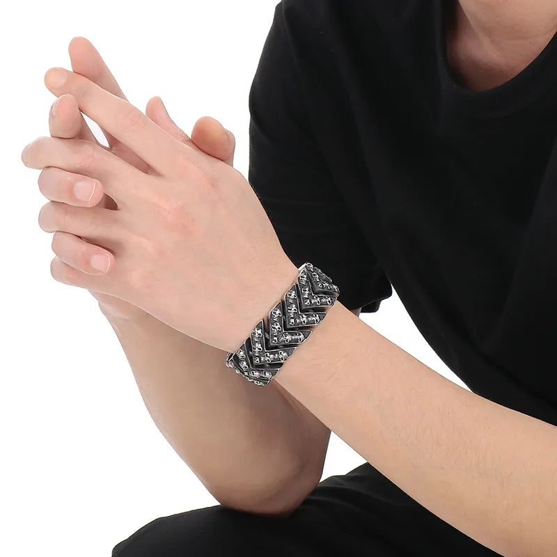 Pulsera de cadena en acero 304 con dije de calavera, hip-hop rock - imagen 10