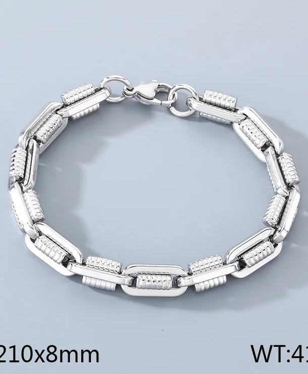Pulsera de eslabones ovalados con patrón de engranaje chapada en oro 18K - imagen 11