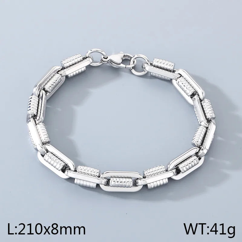 Pulsera de eslabones ovalados con patrón de engranaje chapada en oro 18K - imagen 11