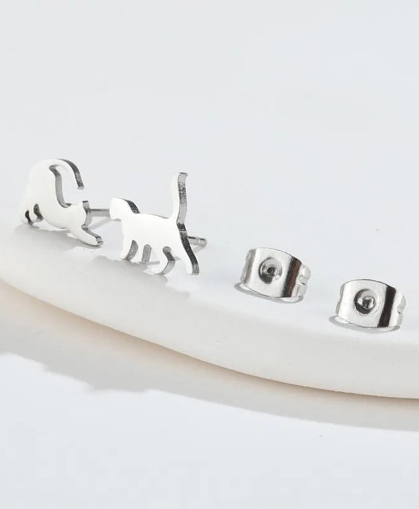 Aretes de botón de acero 304 con baño de oro 18K y diseño de animalitos - imagen 22