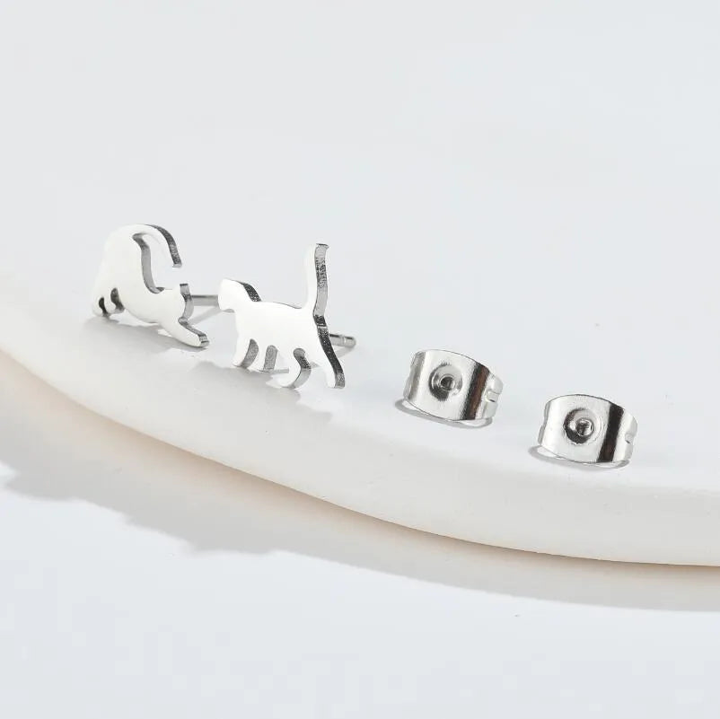 Aretes de botón de acero 304 con baño de oro 18K y diseño de animalitos - imagen 22