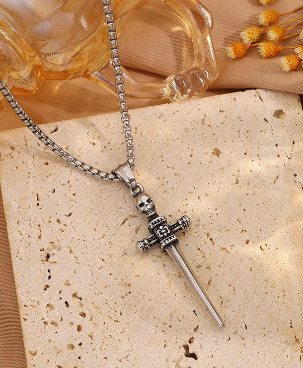 Collar de cruz con cadena box en acero inoxidable con acabado PVD - imagen 4