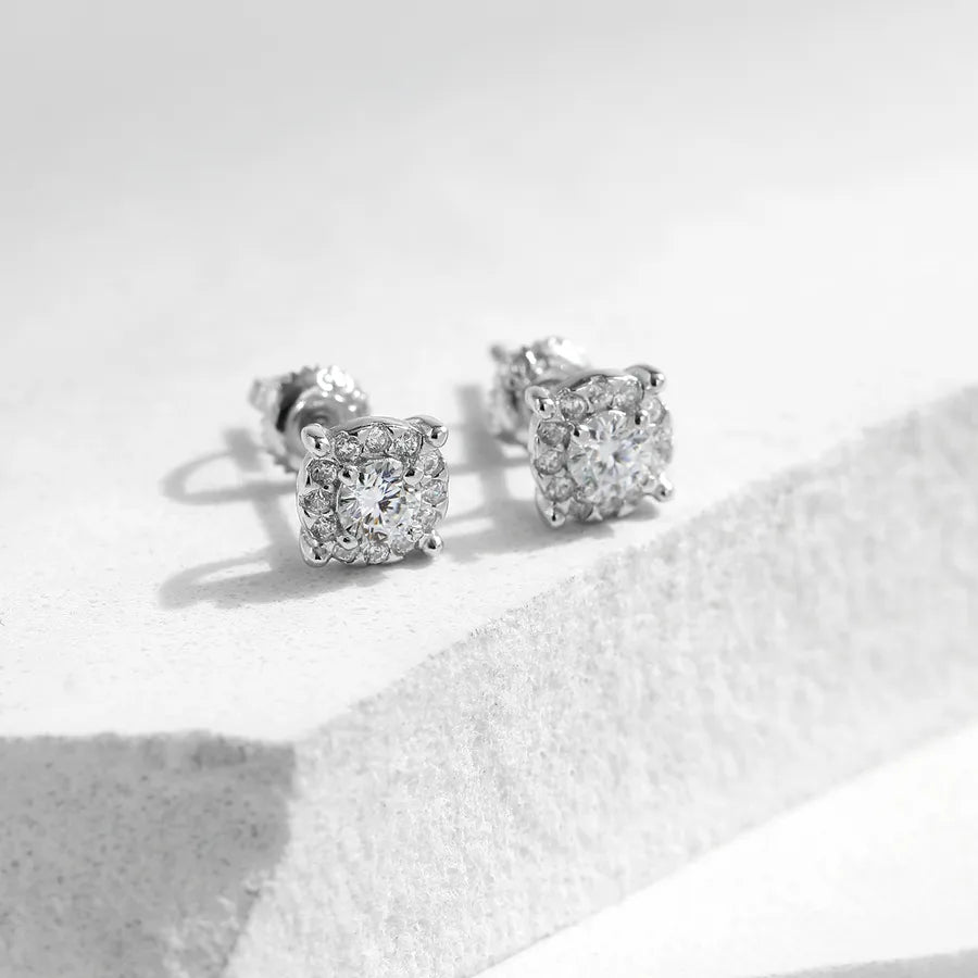 Aretes de botón de plata esterlina 925 con moissanita geométrica - imagen 8