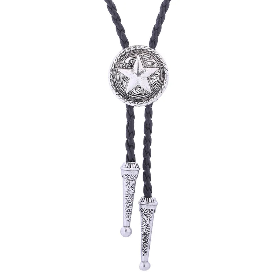 Corbata bolo de aleación con cordón de piel y dijes de estrella y calavera - imagen 15
