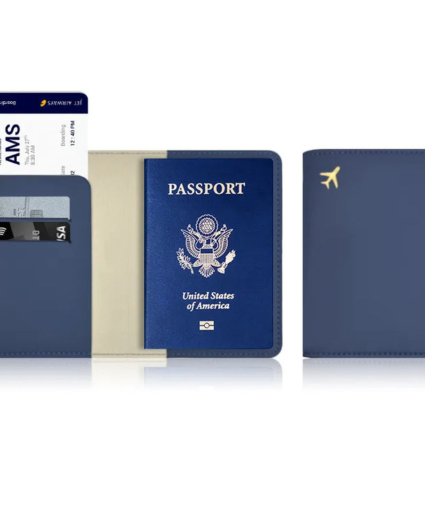 Portapasaportes unisex de piel sintética con diseño calado de avión - imagen 5