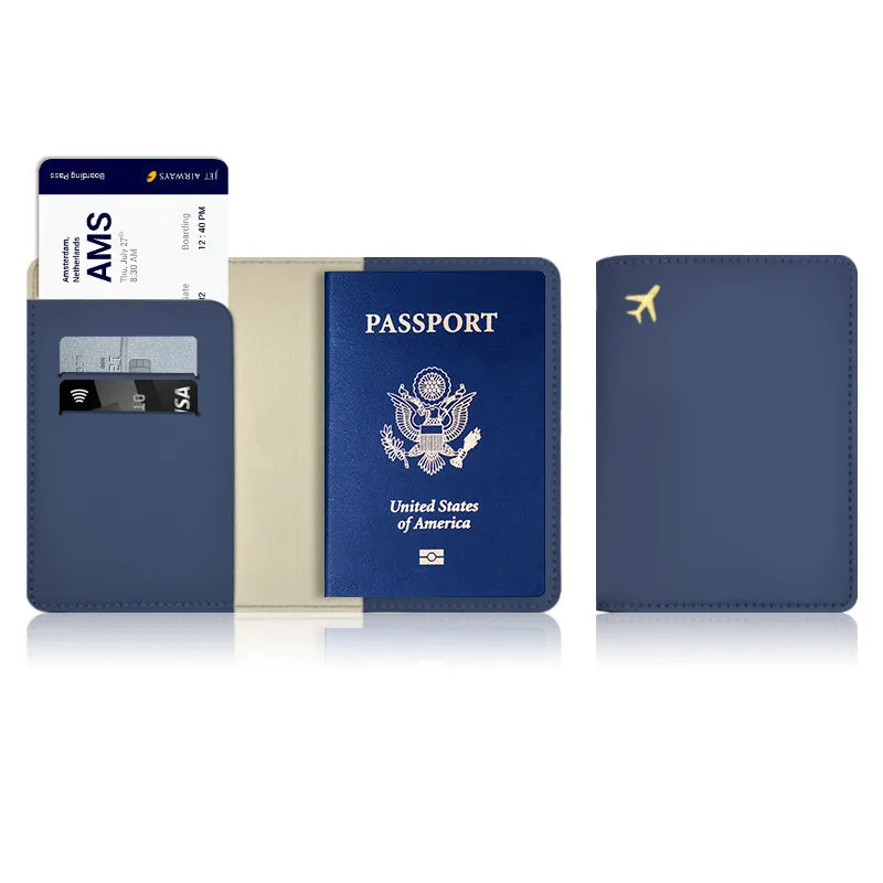 Portapasaportes unisex de piel sintética con diseño calado de avión - imagen 5
