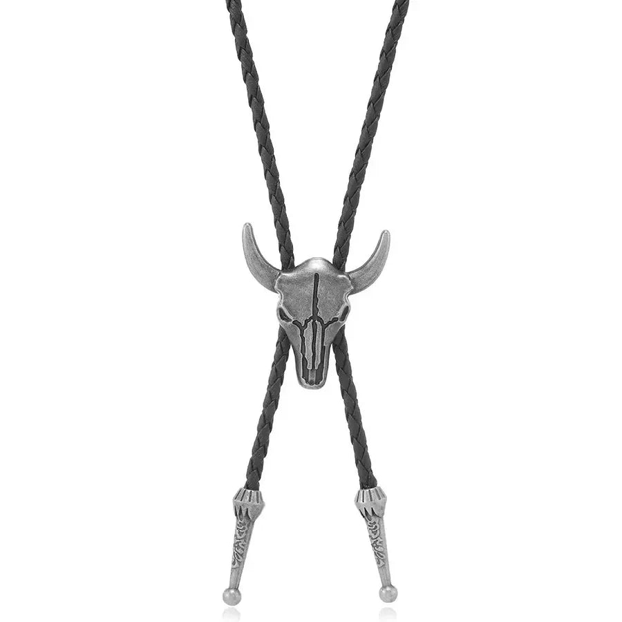 Corbata bolo de aleación con cordón de piel y dijes de estrella y calavera - imagen 56