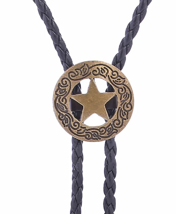 Corbata bolo de aleación con cordón de piel y dijes de estrella y calavera - imagen 40