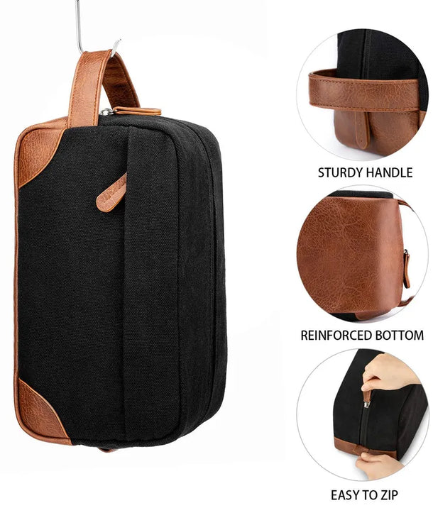 Cosmetiquera de lona para hombre en color liso, estilo clásico - imagen 2