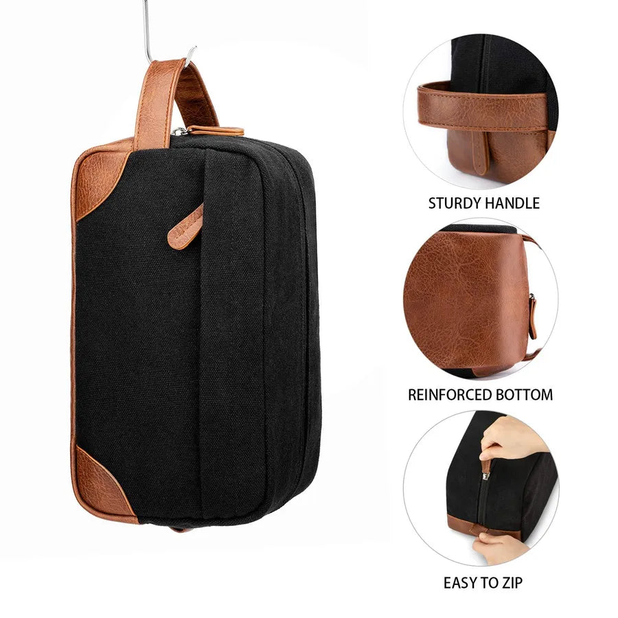 Cosmetiquera de lona para hombre en color liso, estilo clásico - imagen 2