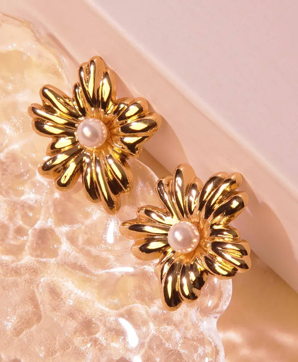 Aretes de botón de acero 304 con diseño de flores, estilo dulce - imagen 4