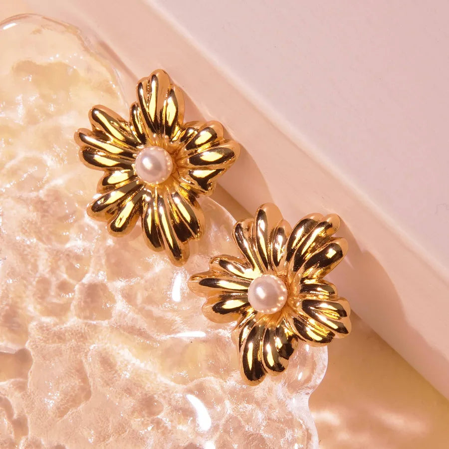 Aretes de botón de acero 304 con diseño de flores, estilo dulce - imagen 4