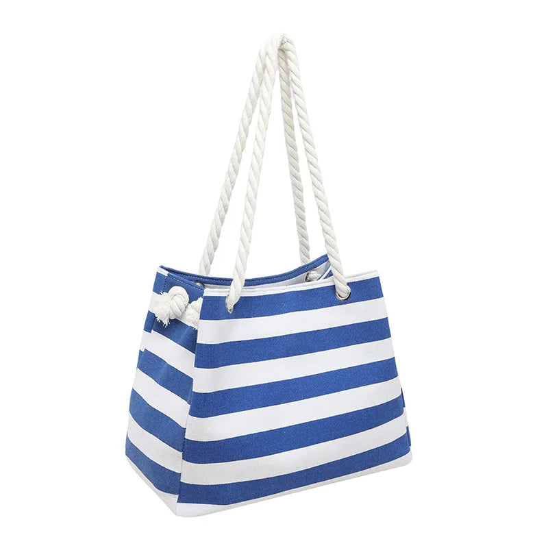 Bolso tote de lona con estampado de rayas y correa bandolera para mujer - imagen 5