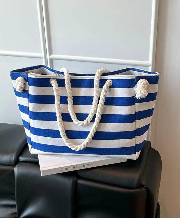 Bolso tote de lona con estampado de rayas y correa bandolera para mujer - imagen 8