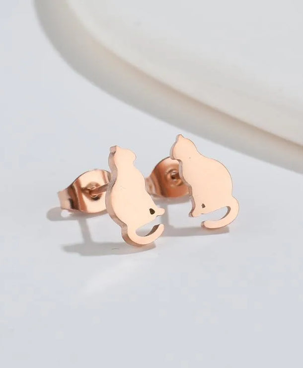 Aretes de botón de acero 304 con baño de oro 18K y diseño de animalitos - imagen 19