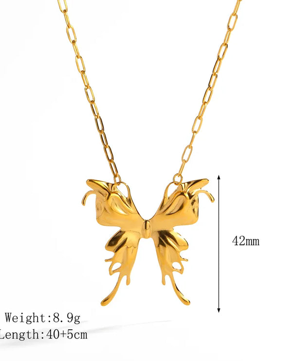 Collar de acero 304 con baño de oro 14K y diseño de flor y mariposa - imagen 7