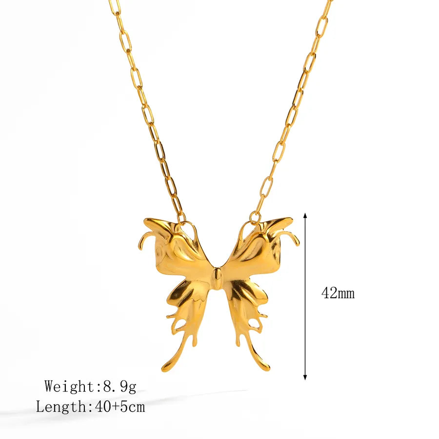 Collar de acero 304 con baño de oro 14K y diseño de flor y mariposa - imagen 7