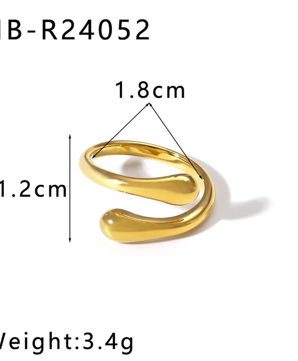Anillo ajustable de acero 304 con diseño geométrico de gotas de agua - imagen 16