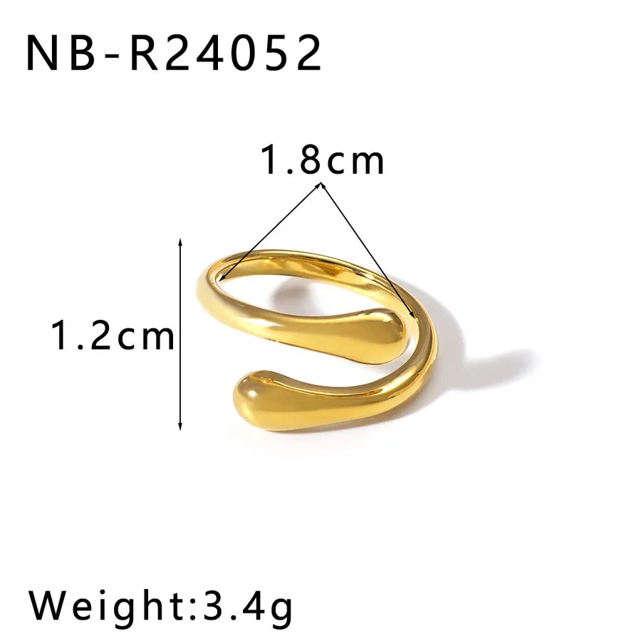 Anillo ajustable de acero 304 con diseño geométrico de gotas de agua - imagen 16