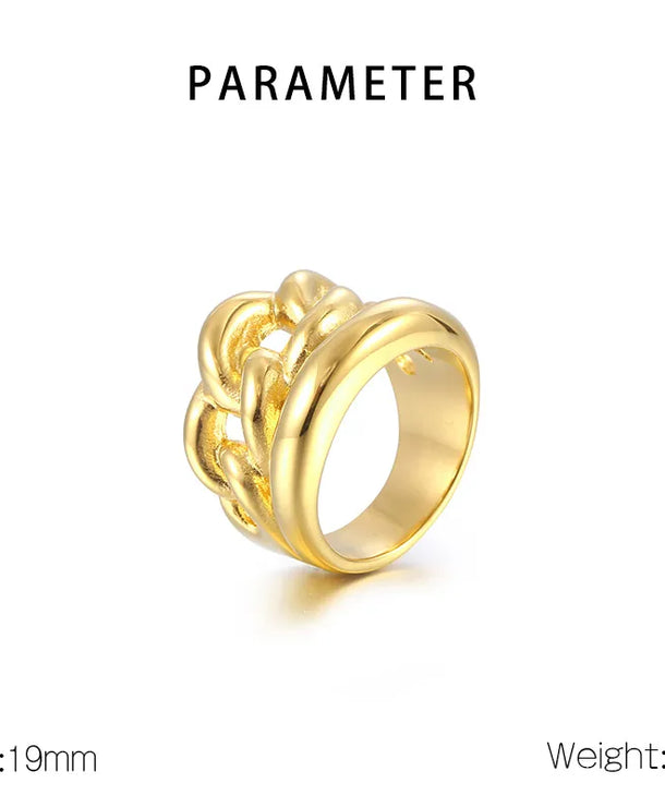 Anillo de acero 304 con baño de oro 18K y diseño geométrico calado - imagen 9