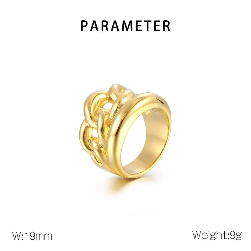 Anillo de acero 304 con baño de oro 18K y diseño geométrico calado - imagen 9