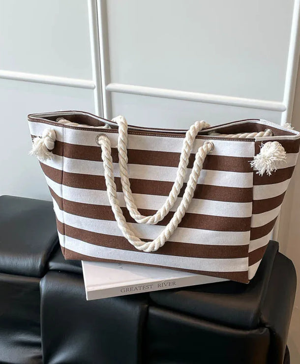 Bolso tote de lona con estampado de rayas y correa bandolera para mujer - imagen 9