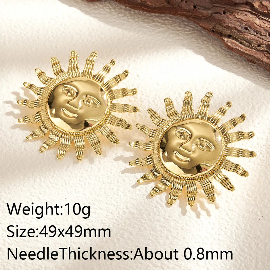 Aretes de botón de acero 201 con diseño de girasol, acabado pulido - imagen 8