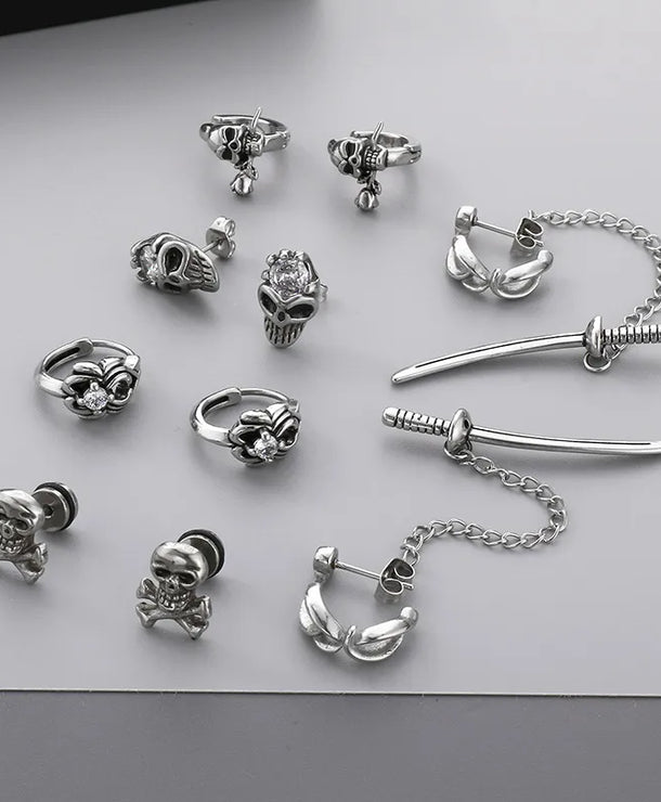 Aretes de acero 304 con dije de calavera e incrustación de circonia - imagen 6
