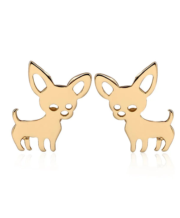 Aretes de botón de acero 304 con baño de oro 18K y diseño de perrito - imagen 7