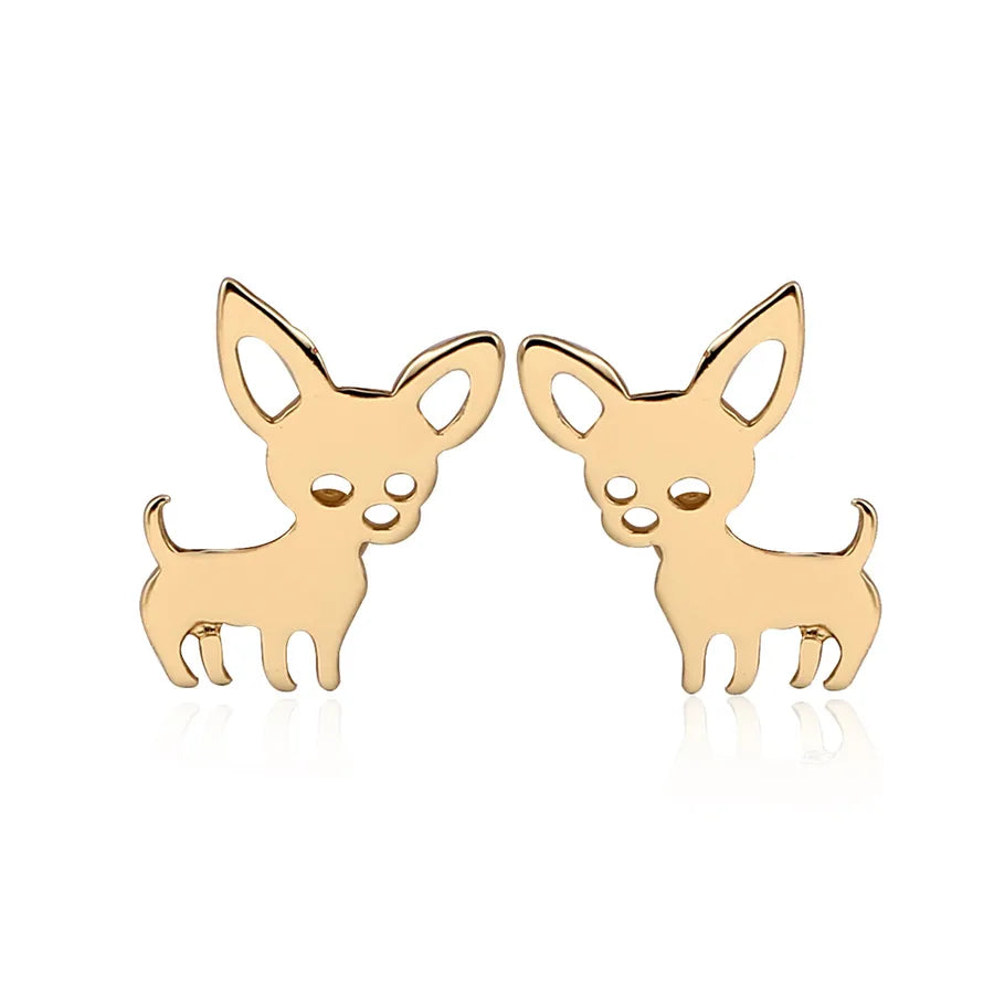 Aretes de botón de acero 304 con baño de oro 18K y diseño de perrito - imagen 7