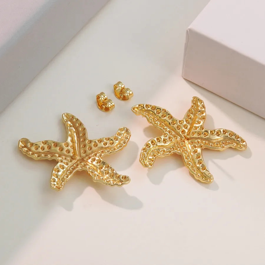 Aretes de botón de acero 304 con diseño de estrella de mar y concha - imagen 9