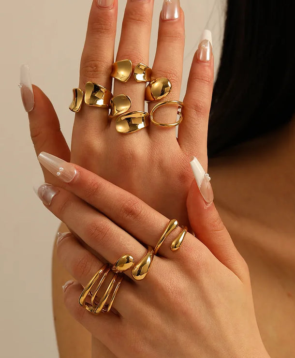 Anillo ajustable de acero 304 con diseño geométrico de gotas de agua
