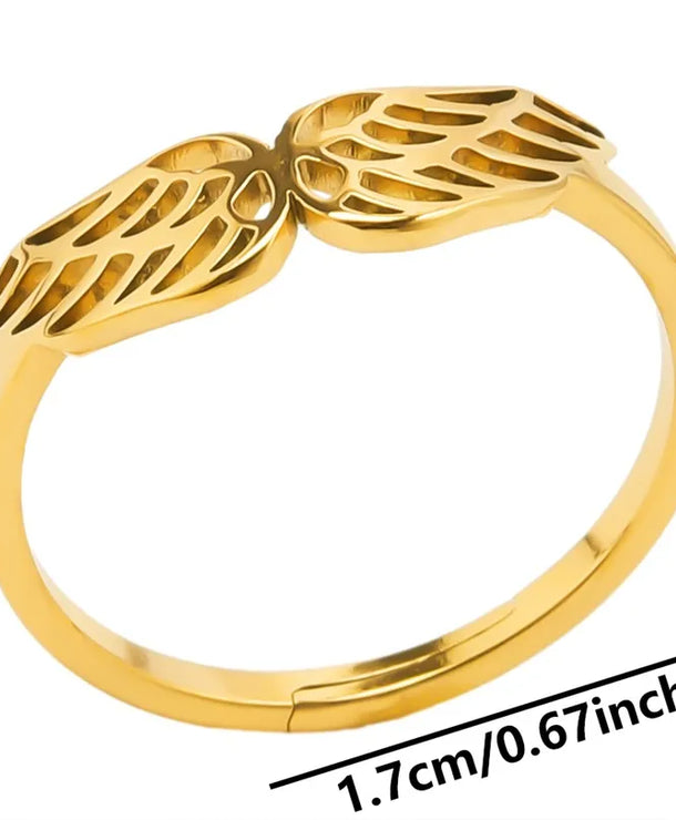 Anillo ajustable de acero 304 con baño de oro 18K y diseño de alas - imagen 8