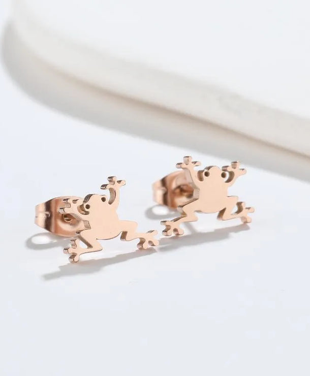 Aretes de botón de acero 304 con baño de oro 18K y diseño de animalitos - imagen 38