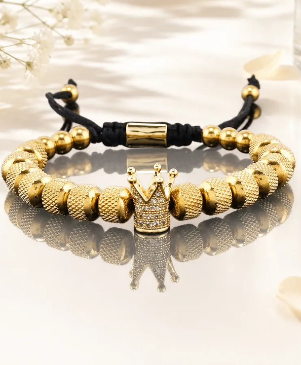 Pulsera de corona chapada en oro 18K con circonias, ajustable - imagen 6