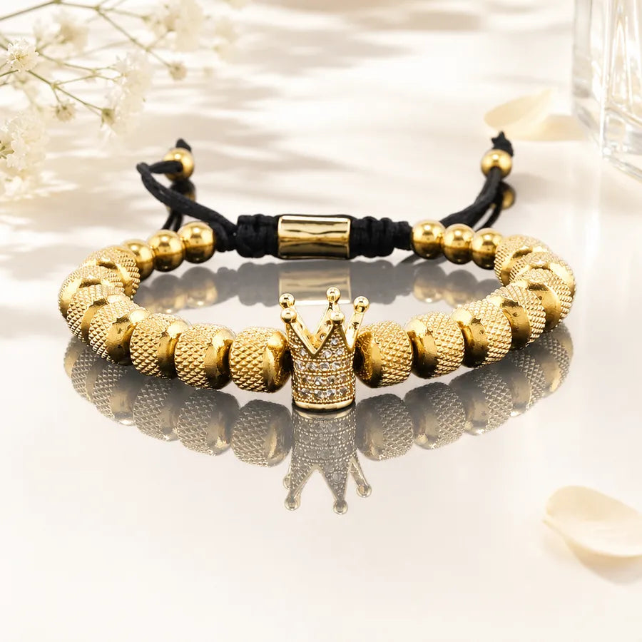 Pulsera de corona chapada en oro 18K con circonias, ajustable - imagen 6