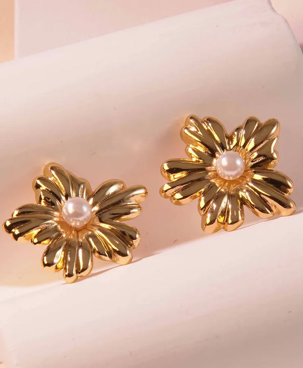 Aretes de botón de acero 304 con diseño de flores, estilo dulce